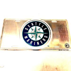 MLB Seattle Mariners Metal License Plate Retro Chrome Embossed Old Logo
